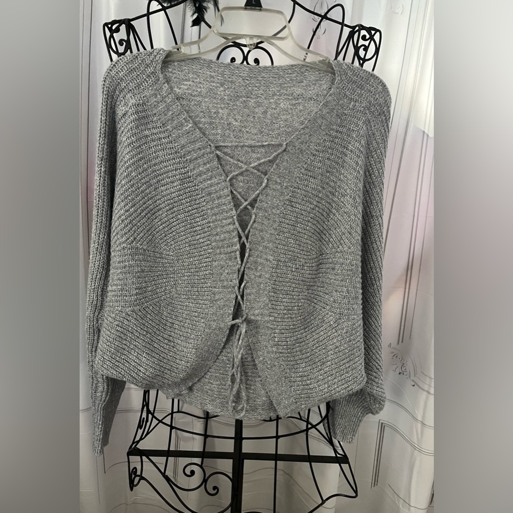 SHEIN Gray Lace-Up Cardigan